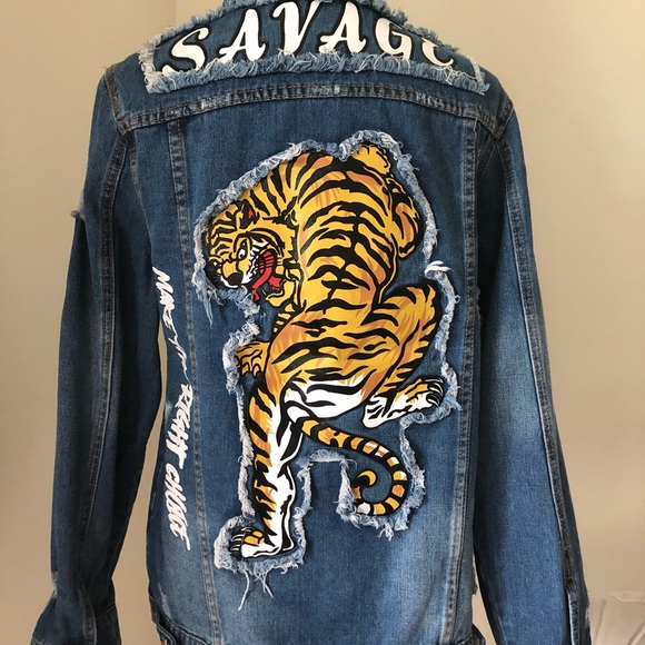 American Bazi Jackets & Blazers - Denim Jacket With Distortions & Graphic Patch